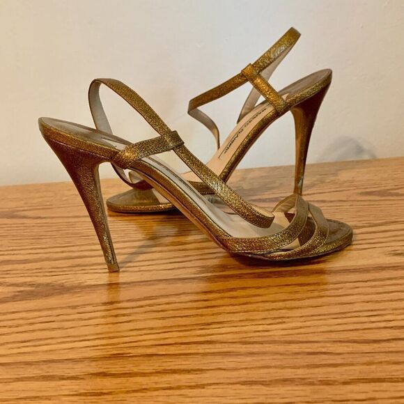 Manolo Blahnik Copper Gold 2000s y2k Strappy heels 36 Sandal Stiletto Carrie - Picture 1 of 16